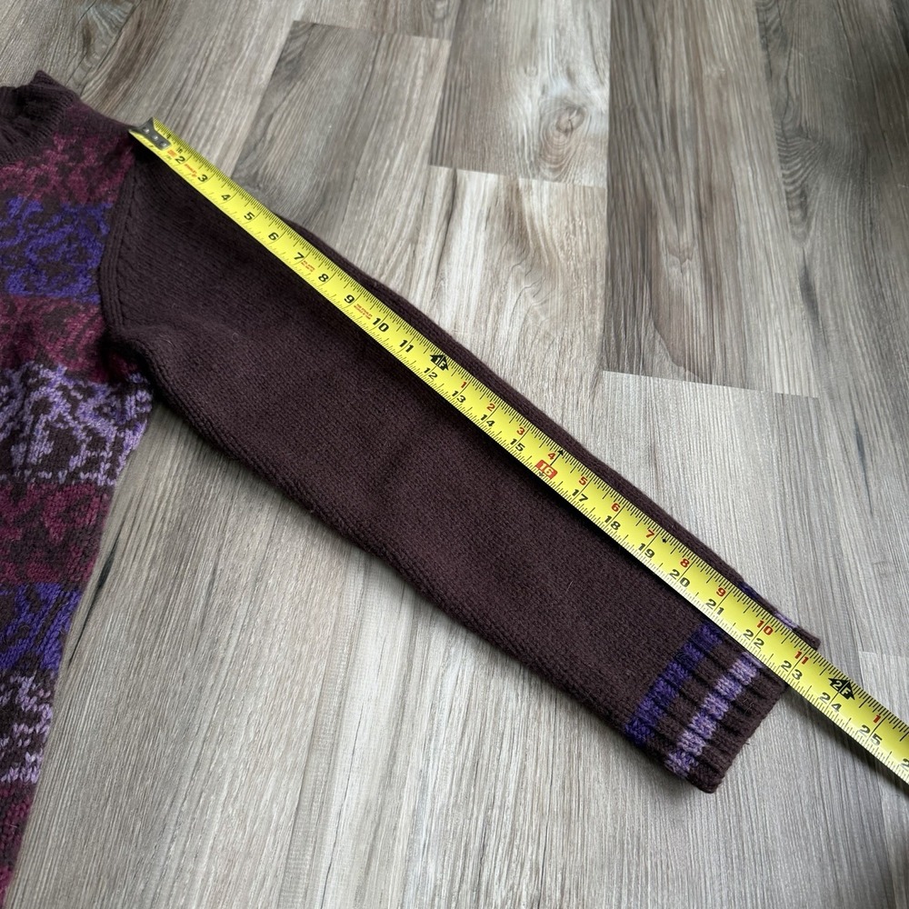 Vintage Coldwater Creek Women Brown Purple Full Zip Wool Cardigan L Fair Isle - Picture 6 of 7